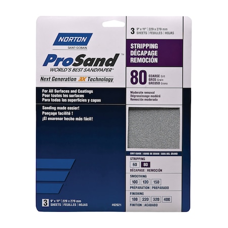 Norton Abrasives Norton ProSand 11 in. L X 9 in. W 80 Grit Aluminum Oxide Sandpaper 3 pk 7660768163